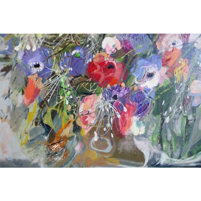 Textile Large French Still Life Flowers Oil Painting by Monique Journod For Sale - Image 7 of 12