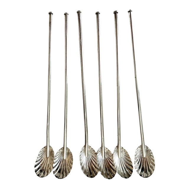 French Sterling Iced Tea Scallop Clam Shell Spoons - Set of 6 For Sale