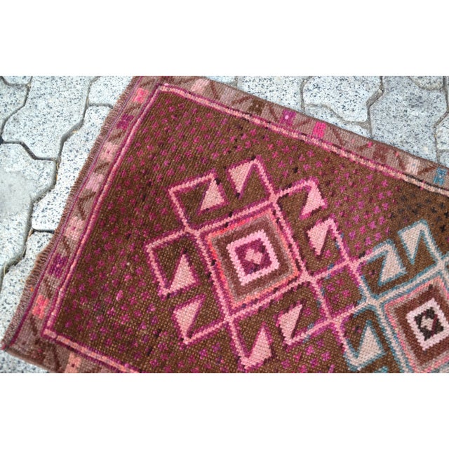 1960s Brown and Purple Color Natural Pastel Rug For Sale - Image 4 of 6