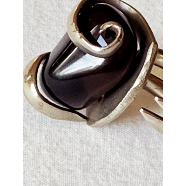 Vintage 1970s Brutalist Modernist Smoky Quartz Statement Ring, Silver-Tone For Sale - Image 9 of 10