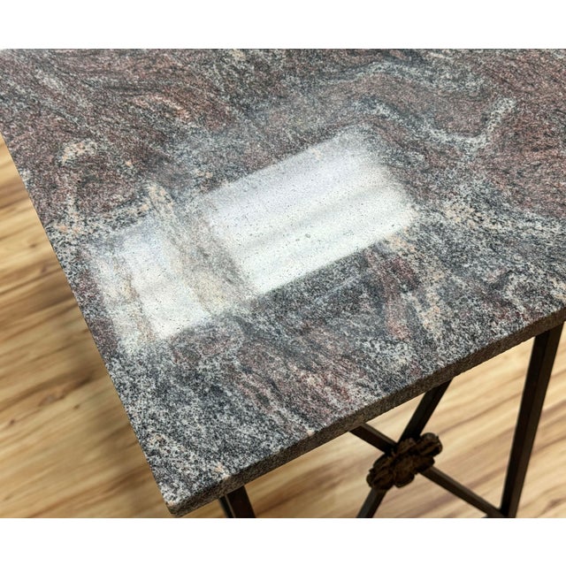 Vintage Stone Top Medallion Iron Console Table For Sale - Image 13 of 15