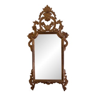 Antique Italian Rococo Giltwood Mirror With Exceptional Carved Crest For Sale