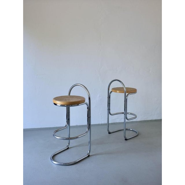 Tubular Chrome and Cane Bar Stools, 1970s, Set of 2 For Sale - Image 9 of 9