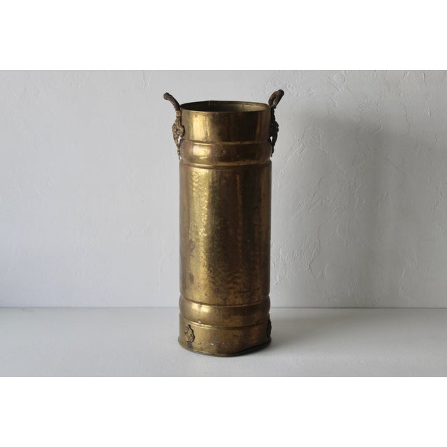 English Style Hammered Brass Umbrella Ornate Stand Handles Vintage Mid Century For Sale - Image 4 of 16