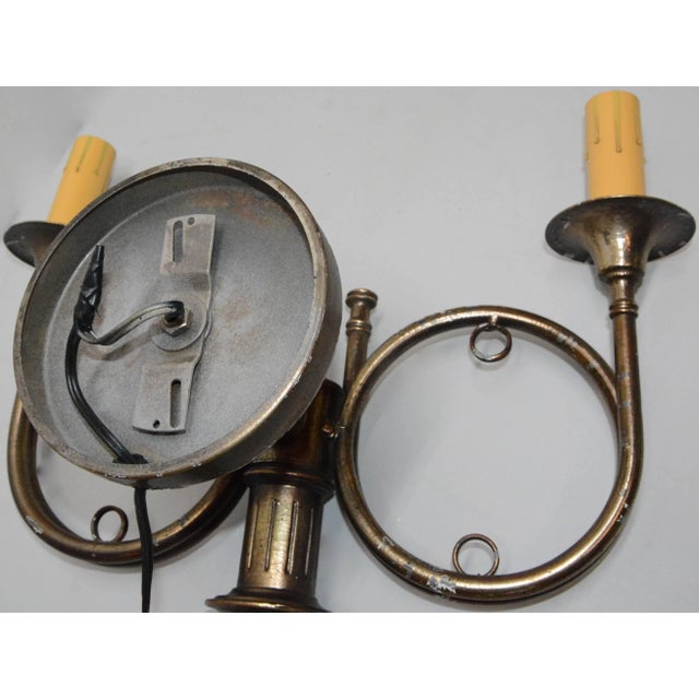 Metal Gilt Finish Hunting Horn Electrified Wall Sconce For Sale - Image 7 of 11