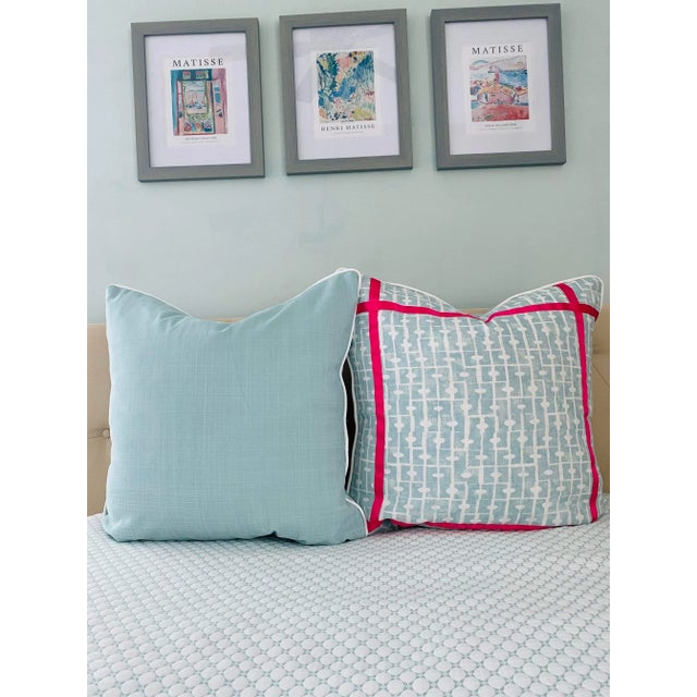 25” X 25” Thibaut Haven Spa Blue & Hot Pink Linen Pillow Covers - a Pair For Sale In Columbia, SC - Image 6 of 8