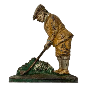 Vintage 1930s Hubley Manufacturing Company Cast Iron Golfer Doorstop With Original Paint