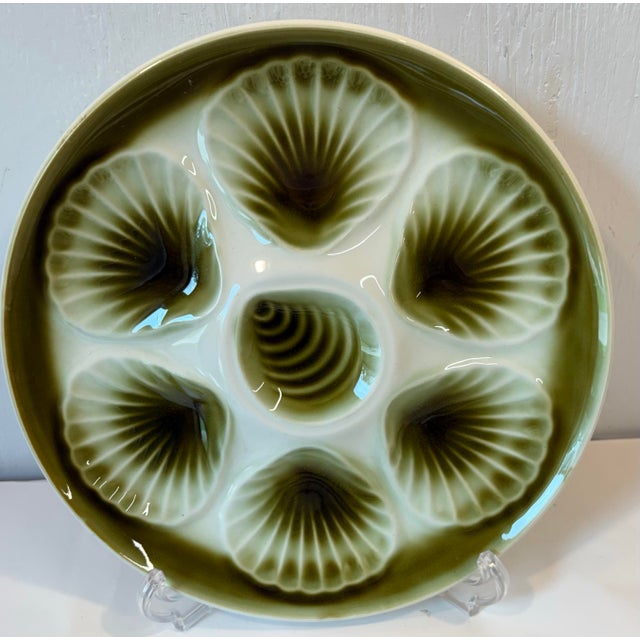 Lovely green and ivory French signed oyster plate! I have five of these available