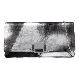 2019 Judith Leiber Crystal Pony Hair Envelope Flap Clutch Shoulder Bag Silver Black White For Sale