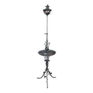 Antique Forged Iron Rose Tripod Tray Table Oil Lamp Lantern Floor Lamp