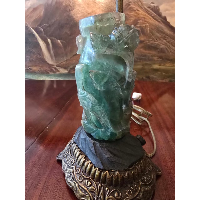Antique Chinese Jade Style Emerald Stone Lamp For Sale - Image 4 of 9