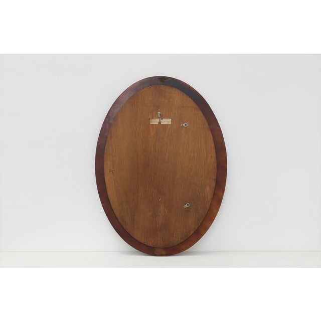 Brown Oval Wall Mirror with Walnut-Toned Frame and Gilt Inner Edge from Deknudt, Belgium, 1950s For Sale - Image 8 of 12