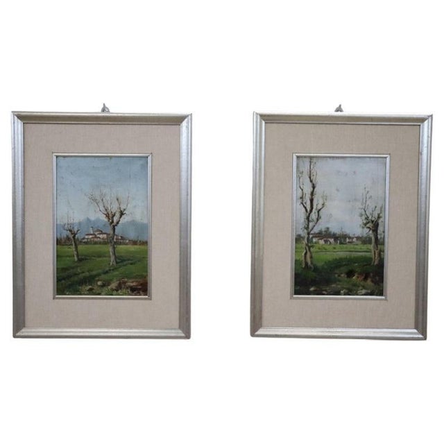 Countryside Landscapes, Oil Paintings on Board, Early 20th Century, Framed, Set of 2 For Sale - Image 17 of 17