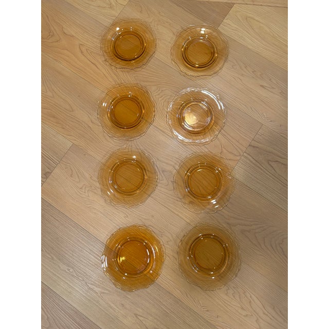 Art Deco Vintage Amber Cambridge Glass Salad Plate With Scalloped Edges For Sale - Image 3 of 7