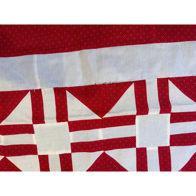 Vintage Red White Quilt Top Only Diamond Pattern 68x93 For Sale - Image 9 of 10