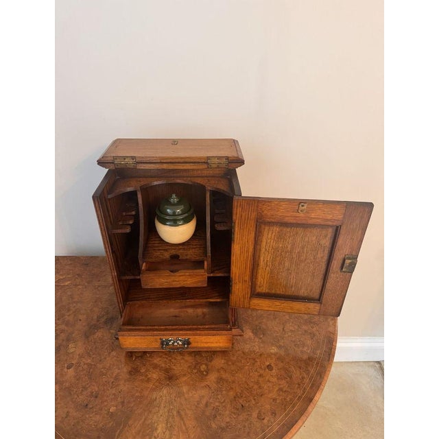 1920s Antique Art Nouveau Golden Oak Smoker's Cabinet, 1920, Set of 2 For Sale - Image 5 of 7