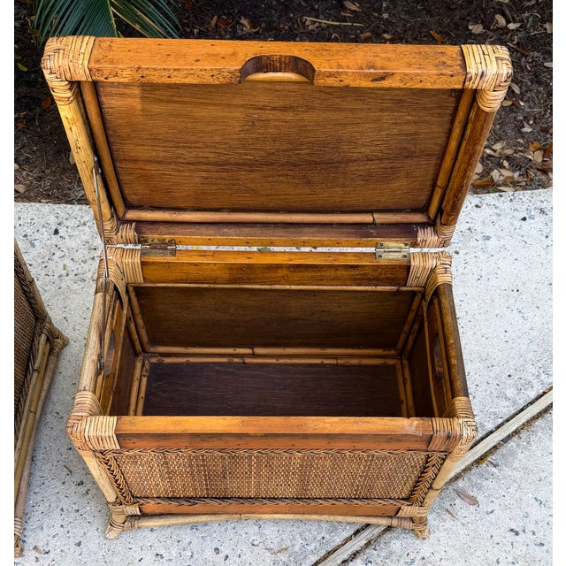 Pair Shabby Chic Rattan Trunks, Large and Small For Sale - Image 12 of 16