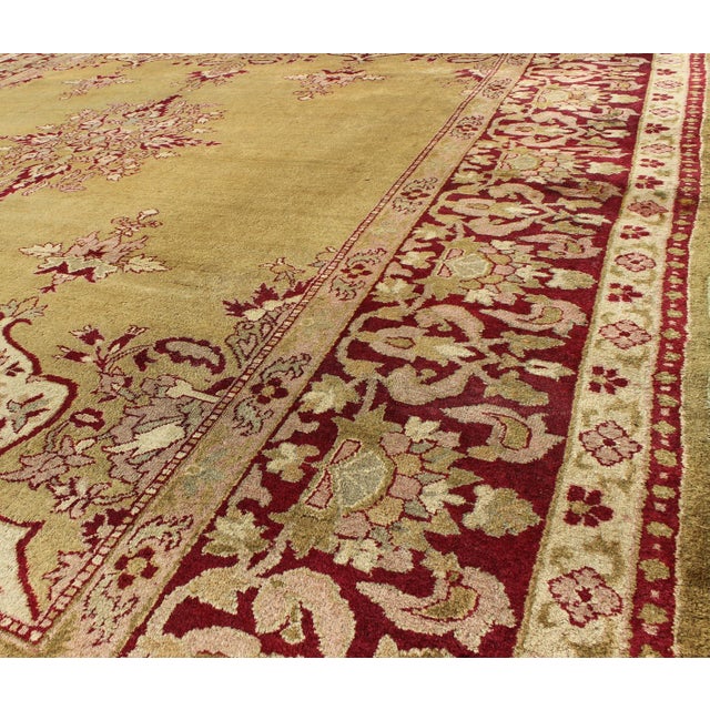 Late 19th Century Antique Indian Agra Rug in Green and Burgundy With Medallion For Sale In Atlanta - Image 6 of 8