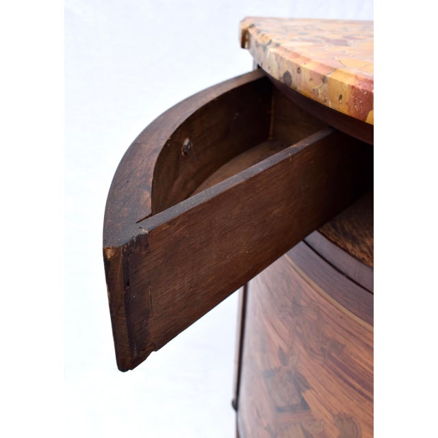 French 19th Century Marquetry Demi-Lune Server Commode, Specimen Marble Top For Sale - Image 17 of 17