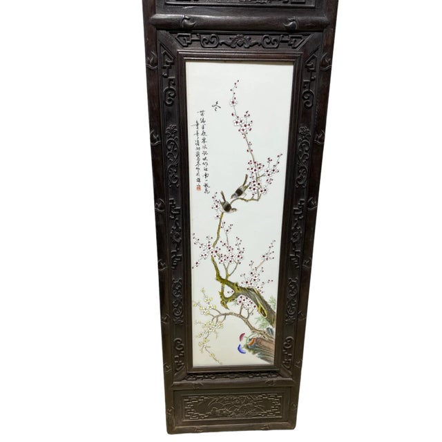 Chinoiserie Hand Painted Famille Rose Porcelain Panel 50" H For Sale - Image 10 of 13