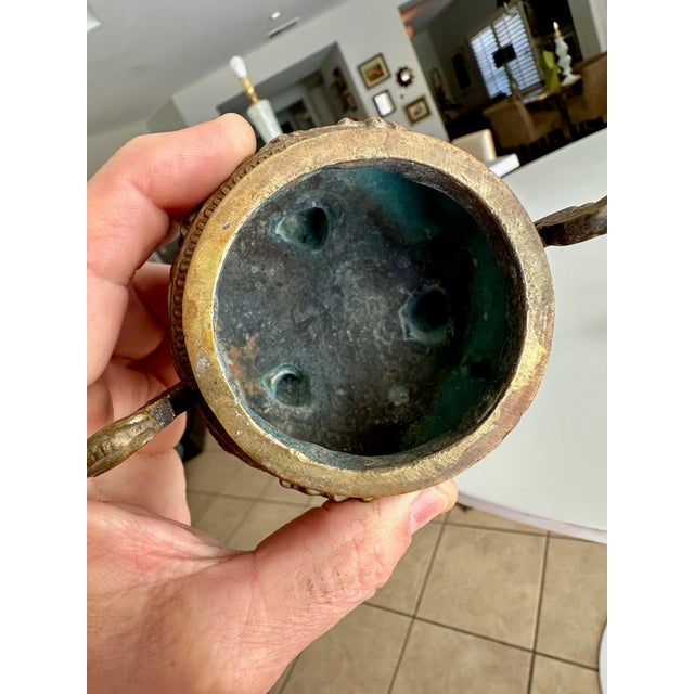 Antique Chinese Ming-Style Brass Foo Dog Incense Burner Sculpture For Sale - Image 13 of 15