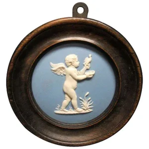 Early 19th Century Wedgwood Pale Blue Jasperware Framed Cherub Plaque