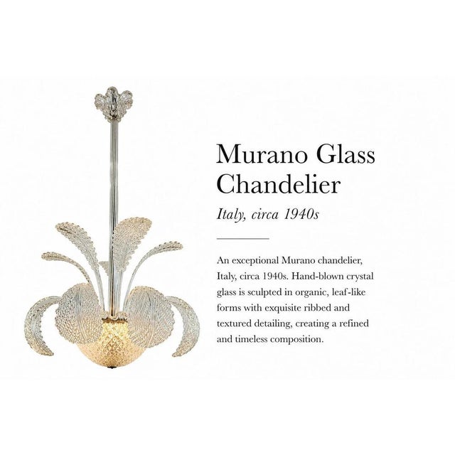 Elegant murano glass chandelier produced in italy during the mid-20th century. The chandelier is composed of a textured...