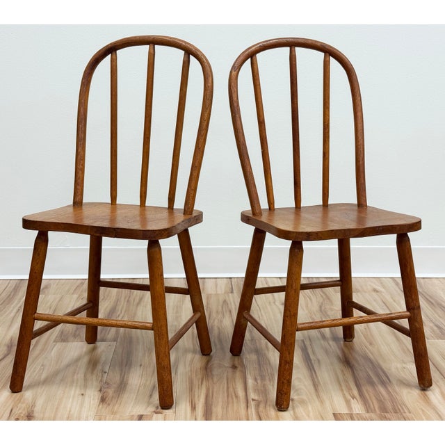 Farmhouse Vintage Primitive Childs Wood Windsor Chairs, a Pair For Sale - Image 3 of 10