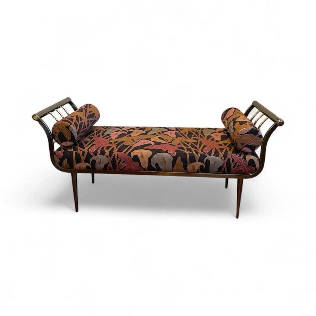 Vintage Dia Brass & Upholstered Waterfall Bench – Art Deco Revival / Postmodern, 1980s For Sale - Image 9 of 10