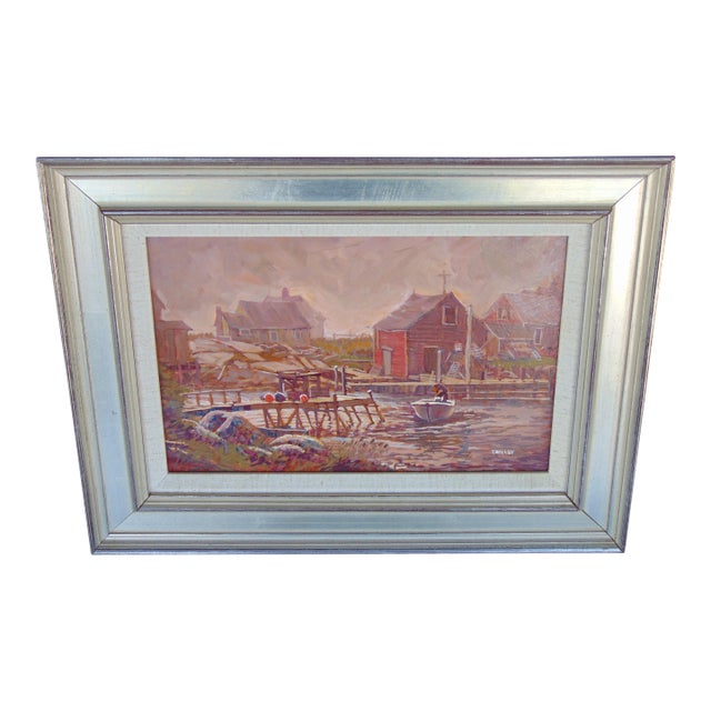 Original Vintage Oil Painting "Port" by Joseph Crilley 17"w X 12.5"h Framed For Sale