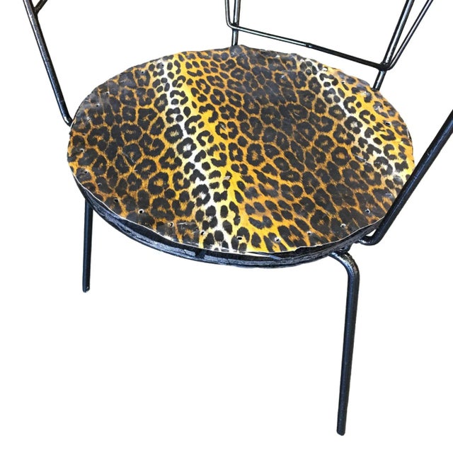 Metal Atomic Age Iron Wire Side Armchair W/ Leopard Print Seat, Pair For Sale - Image 7 of 7