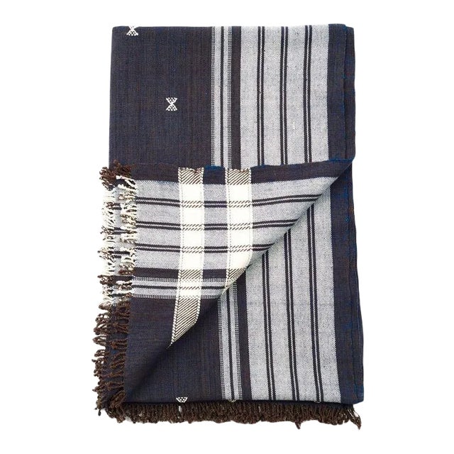 Studio Variously Handwoven Indigo Indie Organic Cotton Throw For Sale