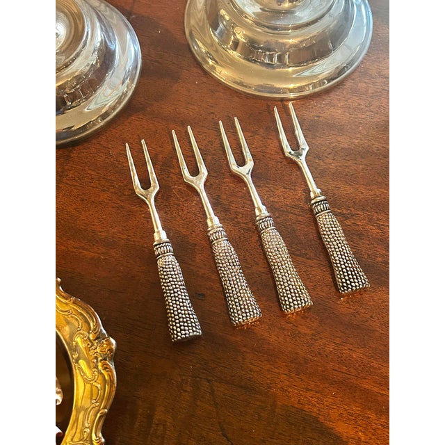 French Vintage Silea French Style Silver Plate Tassel Charcuterie & Cocktail Forks – Set of 4 For Sale - Image 3 of 8