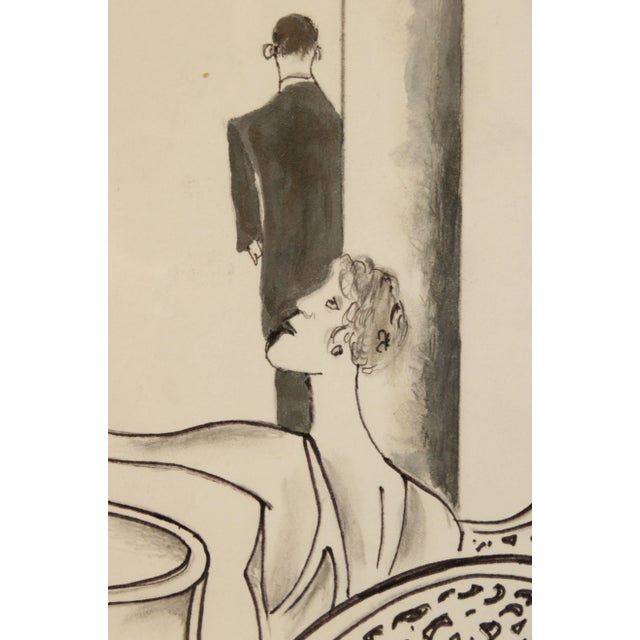 Vintage Art Deco Style Cafe Illustration, Signed - A Pair For Sale - Image 9 of 13