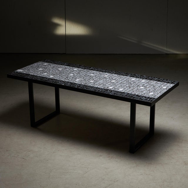 Italian Coffee Table on Flat Black Metal Frame with Black and White Mosaic Top, 1980s For Sale - Image 11 of 11