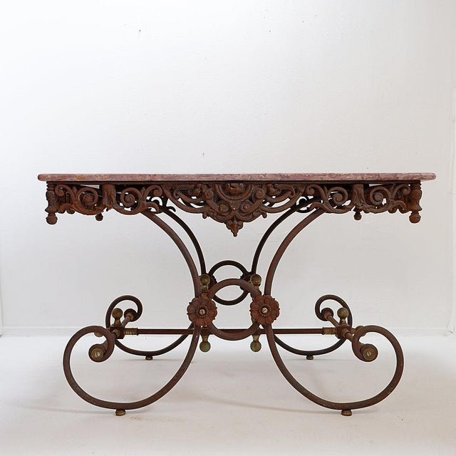 Large Antique Butcher's Table in Wrought Iron and Red Marble, 1800s For Sale - Image 6 of 16