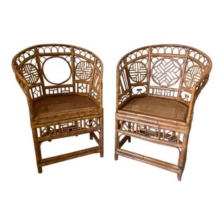 20th Century Bamboo Brighton Pavilion Style Rattan Bamboo Chinoiserie Chairs - a Pair For Sale