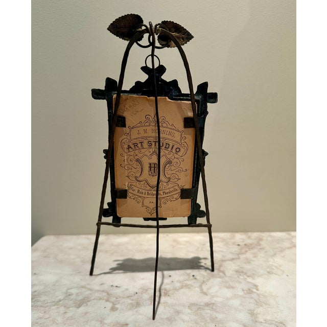 Antique Art Nouveau Victorian Edwardian Cast Metal Child's Photo Frame on Gilt Wire Easel For Sale - Image 9 of 12