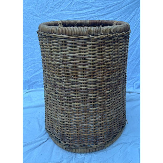 Wood California Coastal Chic Rattan Wicker Round Table With Glass Top For Sale - Image 7 of 9