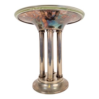 Art Deco Silver Plated Metal Centerpiece with Glass Bowl, 1930s For Sale