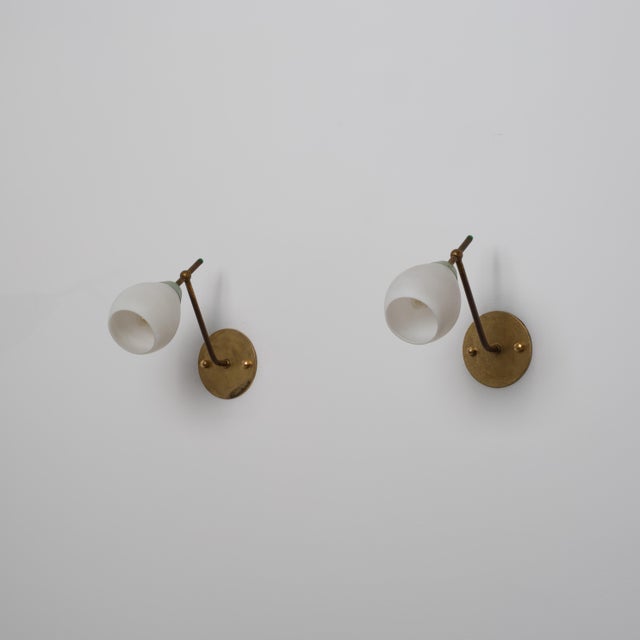 Metal Vintage Italian Green Lacquered Metal and Opaline Glass Sconces, 1950s, Set of 2 For Sale - Image 7 of 9