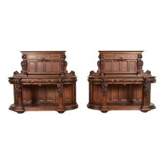 R. J. Horner Renaissance Revival Ornate Carved Oak Sideboards or Bar Cabinets, Circa 1880s For Sale