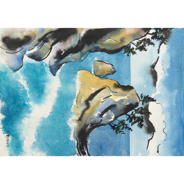 Paper 'Tropical Lagoon' by B. Metcalf, Impressionist Landscape With Palm Trees and Bougainvillea For Sale - Image 7 of 7