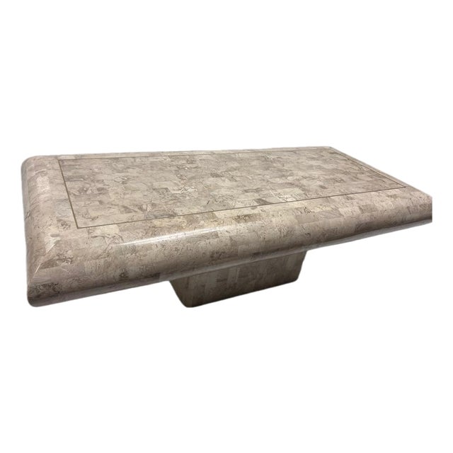 Tessellated Stone Tile Bullnose Edge Pedestal Coffee Table For Sale