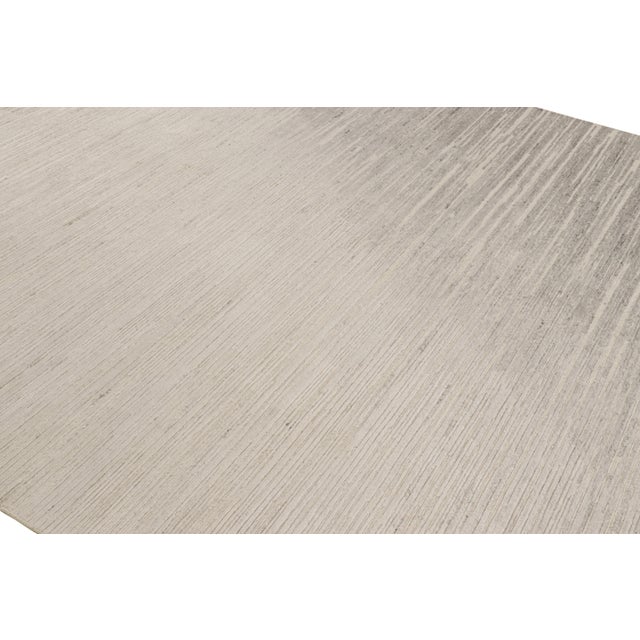 Abstract Rug & Kilim’s Textural Rug in White and Gray Abstract High-Low Stripes For Sale - Image 3 of 7