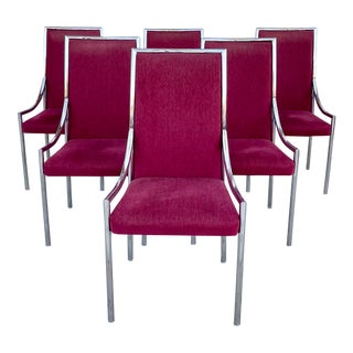 1970s Vintage Chrome Dining Chairs Styled After Milo Baughman - Set of 6 For Sale