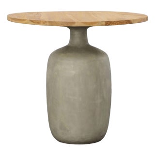 Round Outdoor Concrete & Teak Modern Side Table Large For Sale