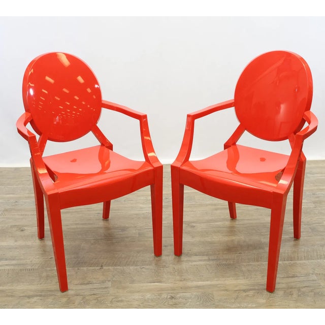 Late 20th Century Late 20th Century Set of Four Philippe Starck Style Red Molded Plastic Armchairs For Sale - Image 5 of 10