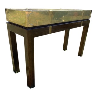 1970s Sarreid Ltd. Brass and Solid Oak Console Table For Sale