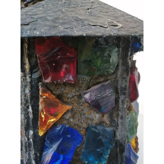 English Arts & Crafts Glass, Lead & Hammered Sheet Metal Porch Lantern by Peter Marsh, 1950s For Sale - Image 6 of 18